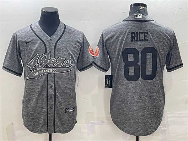 Men%27s San Francisco 49ers #80 Jerry Rice Gray With Patch Cool Base Stitched Baseball Jersey->san francisco 49ers->NFL Jersey